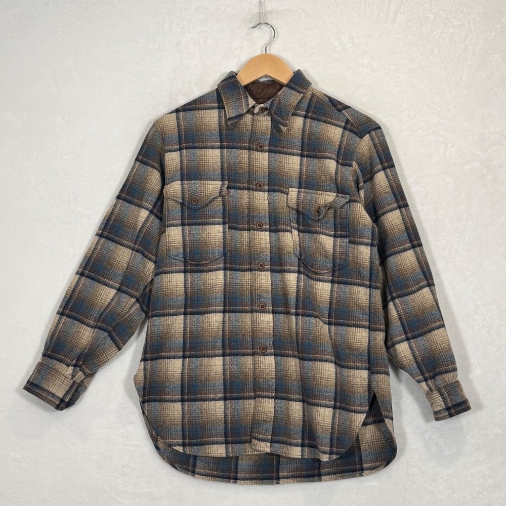 Pendleton Blue Brown‎ Plaid Wool Flannel Shirt 16